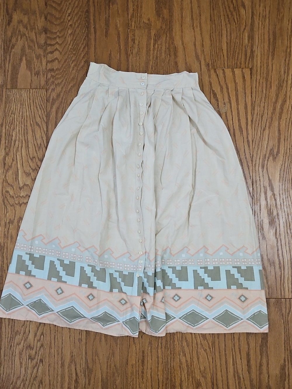 Vintage Ms. Paquette California Pastel Aztec Geometric Border Midi Skirt Large